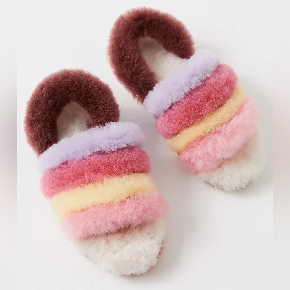 EMU X Free People Rainbow Road Sherpa Fur Fuzzie Slippers Slides House Shoes
